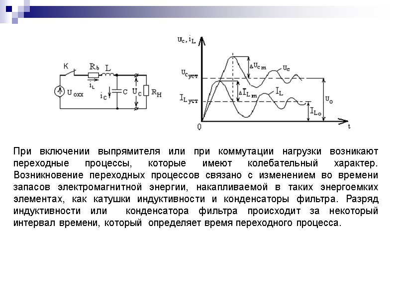 При включении выпрямителя или при коммутации нагрузки возникают переходные процессы, которые имеют колебательный характер.